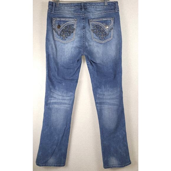 Rock 47 by Wrangler Western Jeans Cross Embellishment Pockets Sz 11/33" Inseam - Picture 2 of 10